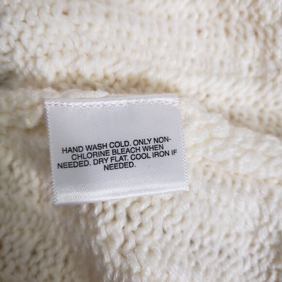 Apostrophe Womens Cardigan Sweater Large Pom Pom Cream Gray Tie Front 3/4 Sleeve - Picture 10 of 10